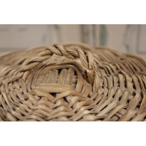 628 - Wicker cane cauldron form foraging/picnic basket, approx 41cm H (excluding handle) x 30cm Dia