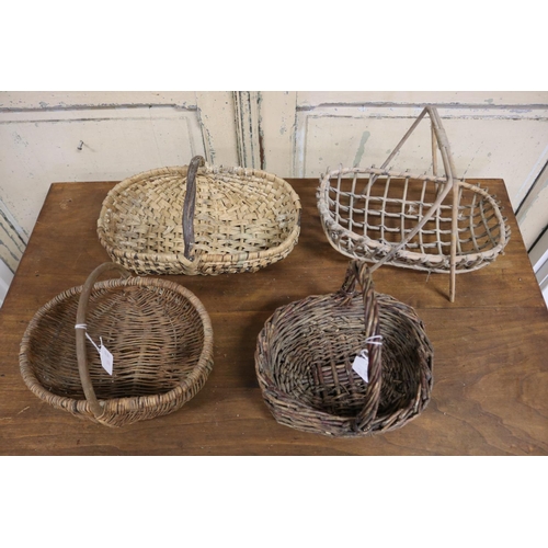 634 - Four small cane baskets, various styles, approx 34cm L and smaller (4)