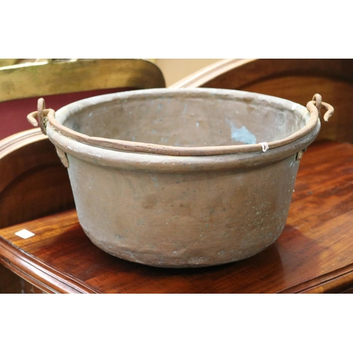 475 - French copper handle preserve pan, approx 18cm H excluding handle x 35cm Dia