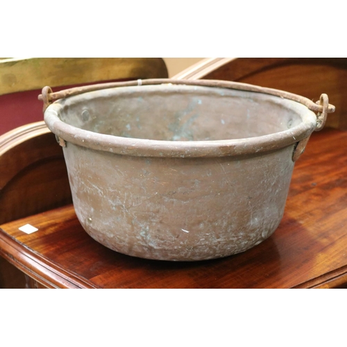 475 - French copper handle preserve pan, approx 18cm H excluding handle x 35cm Dia