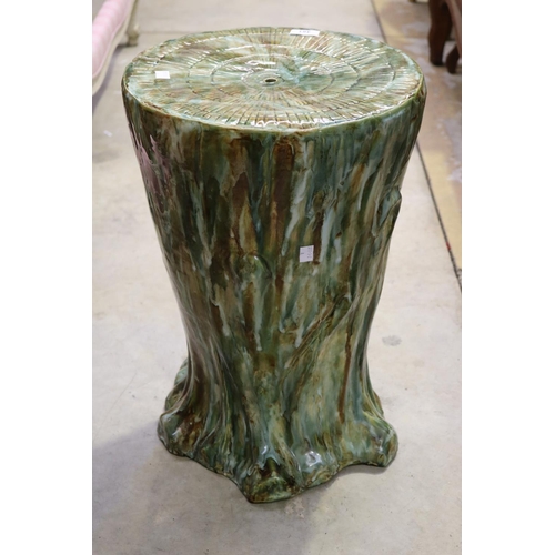 481 - Rare Australian pottery green glazed tree stump garden stool, approx 54cm H x 36cm Dia (See near ide... 