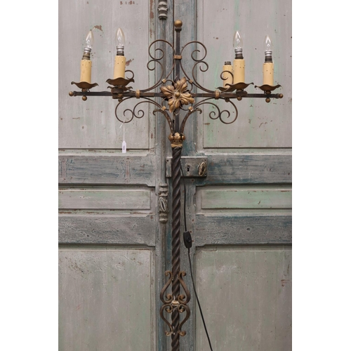 109 - French wrought iron six light floor lamp, approx 178cm H x 80cm W