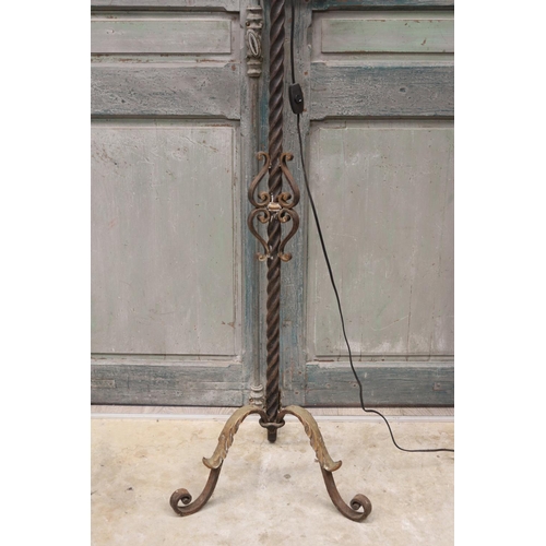 109 - French wrought iron six light floor lamp, approx 178cm H x 80cm W