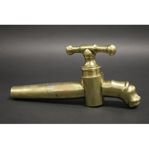 517 - Large antique heavy French brass vignerons tap, approx 28cm L