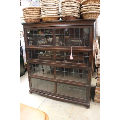 596 - Large vintage oak barristers style bookcase, leadlight panelled, approx 153cm H x 134cm W x 31cm D