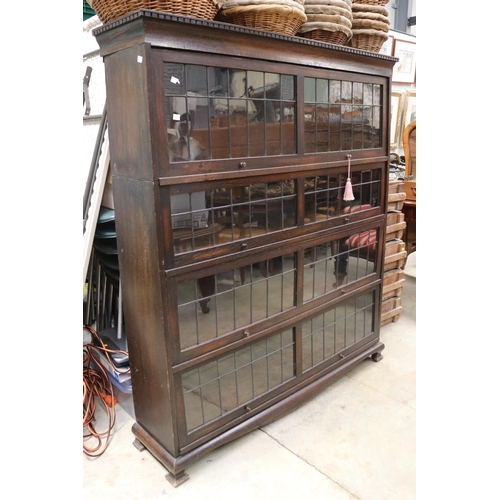 596 - Large vintage oak barristers style bookcase, leadlight panelled, approx 153cm H x 134cm W x 31cm D