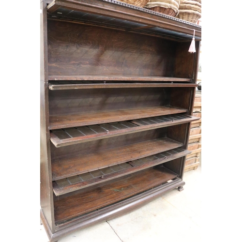 596 - Large vintage oak barristers style bookcase, leadlight panelled, approx 153cm H x 134cm W x 31cm D