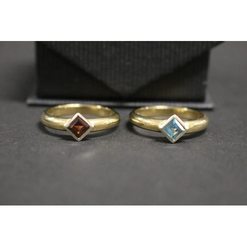 277 - Two 9ct gold rings set with diamond shaped stones, size Q, approx 6gms (2)