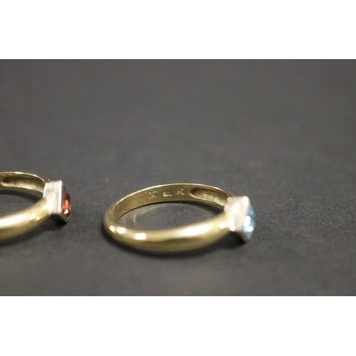 277 - Two 9ct gold rings set with diamond shaped stones, size Q, approx 6gms (2)