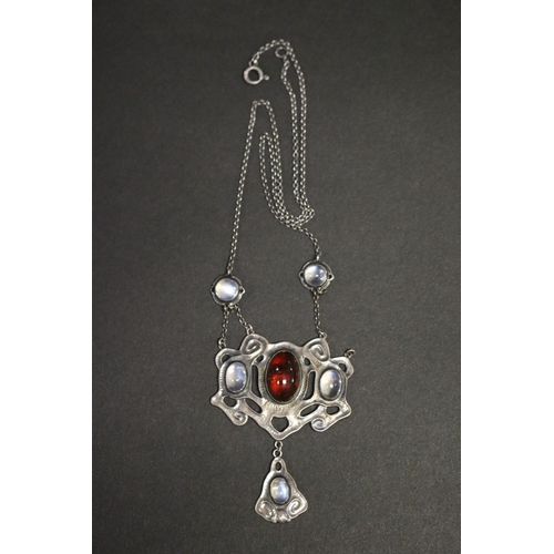 307 - Arts and Craft silver and moonstone pendant necklace