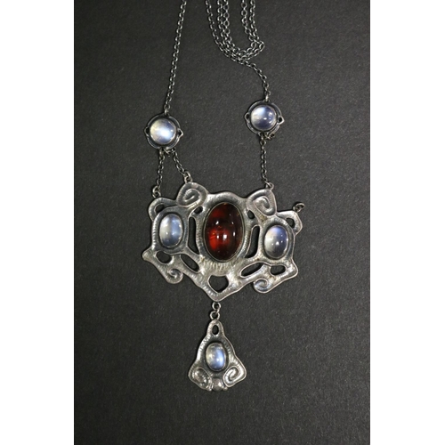 307 - Arts and Craft silver and moonstone pendant necklace