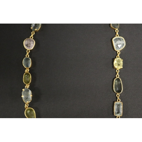 9ct Gold Necklace Set With Mostly Green Stones Semi Precious Stone 