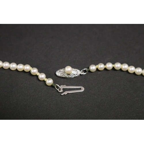 280 - Mikimoto graduated pearl necklace with silver clasp in box