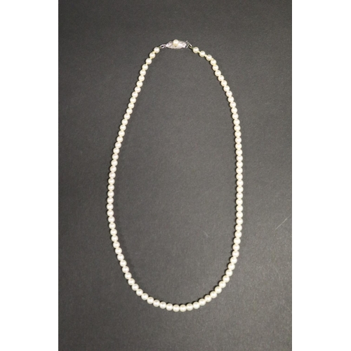 280 - Mikimoto graduated pearl necklace with silver clasp in box