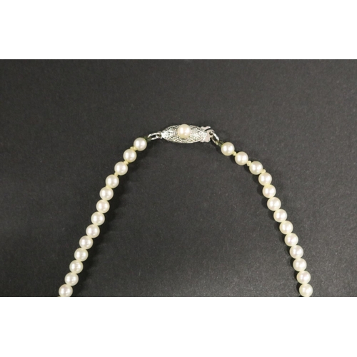 280 - Mikimoto graduated pearl necklace with silver clasp in box