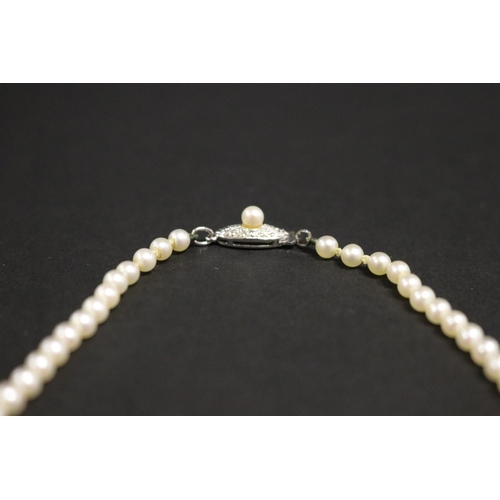 280 - Mikimoto graduated pearl necklace with silver clasp in box