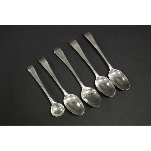 514 - Antique sterling silver teaspoons, and salt spoon, marks unclear likely English 18th century, approx... 