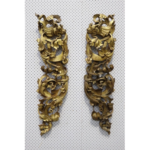 598 - Two impressive antique Buddhist shrine panels, well carved and pierced with a scrolling dragon and f... 