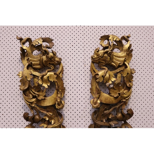 598 - Two impressive antique Buddhist shrine panels, well carved and pierced with a scrolling dragon and f... 