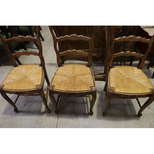 599 - Set of six French rush seat dining chairs, each approx 100cm H x 44cm W (6)