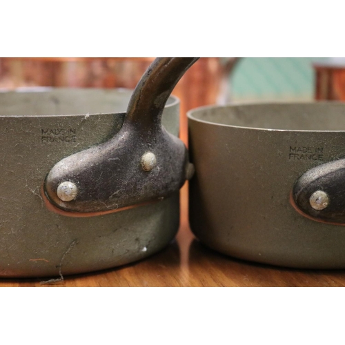 637 - Four French copper saucepans, approx 9cm H x 19cm Dia (excluding handle) and smaller (4)