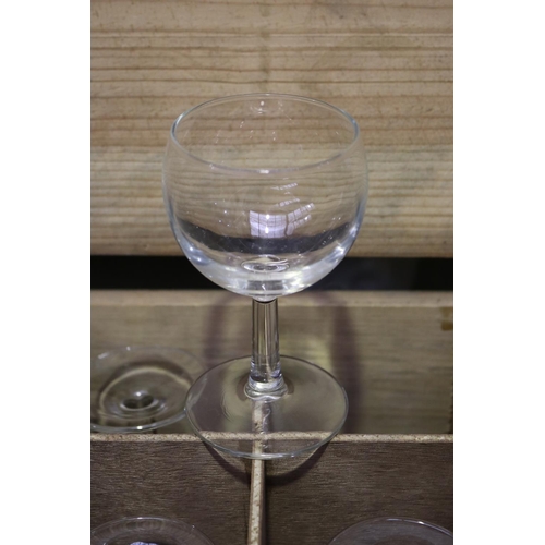 645 - The French wine glass collection, to include wooden crates with wine glasses, marked Barbier Freres ... 
