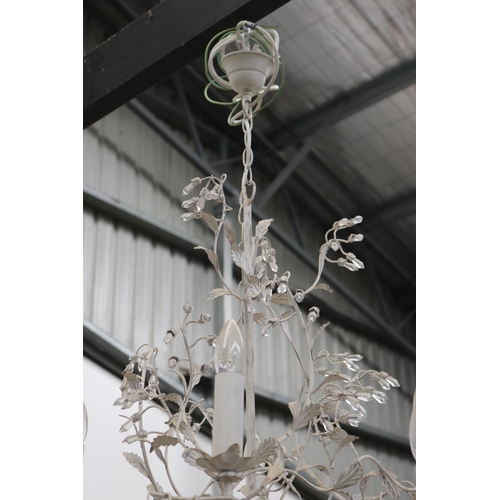 655 - Modern painted flower and branch eight light chandelier, with multi branch crystal point flower head... 