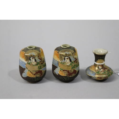22 - Three antique Japanese miniature pottery vases, approx 5cm H and shorter (3)