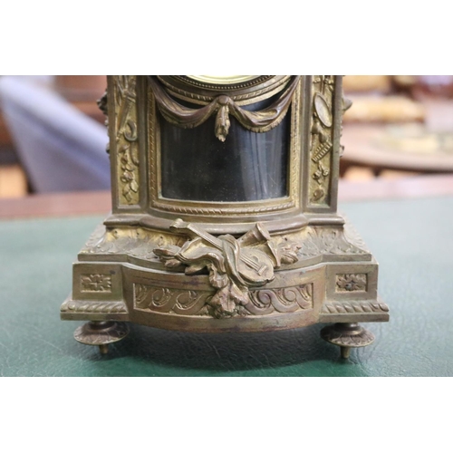 37 - Antique French Louis XVI style gilt bronze mantle clock, surmounted with torche & quiver to pelmet, ... 