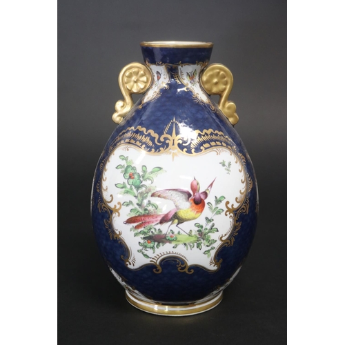 46 - Grainger Royal China Works Worcester twin handled blue ground vase, decorated with bird & foliage, m... 