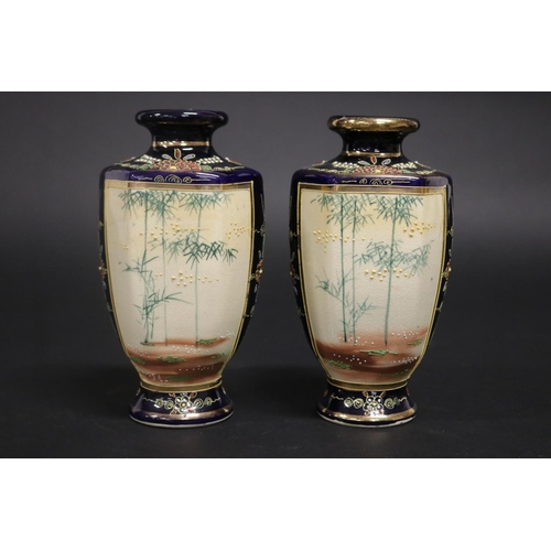 51 - Pair of Japanese Satsuma vases, decorated with samurai, approx 16cm H (2)