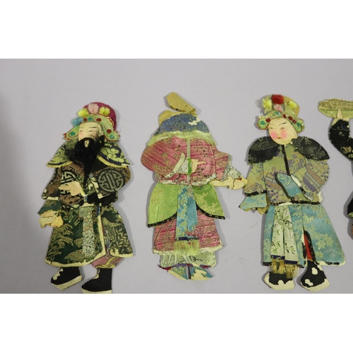 75 - Antique Chinese Material and paper cut out God figures, approx 24cm H and smaller