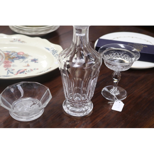 76 - Waterford cut crystal decanter, two comports and bowl, approx 33cm H and shorter (4)
