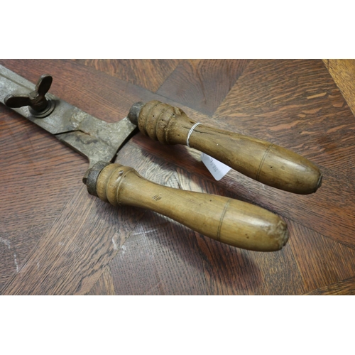 79 - Large antique French vignerons grape sheers, wooden handle, and hand forged blades, approx 59cm L
