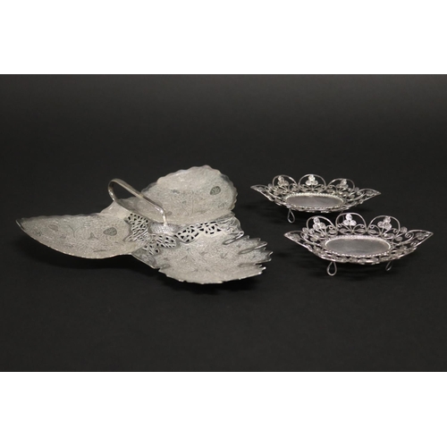 81 - Native silver - hors d'oeuvres tray and two smaller trays, approx 21cm D x 22cm W and smaller (3)