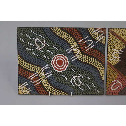 96 - Valda George Napangardi - Australian Aboriginal, oil on board. 17.5 cm x 22.5 cm each (3)