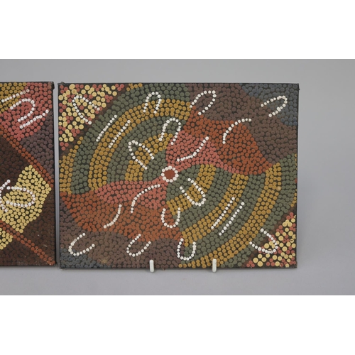 96 - Valda George Napangardi - Australian Aboriginal, oil on board. 17.5 cm x 22.5 cm each (3)