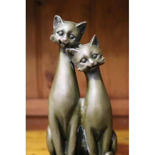 3 - Bronze pair of cats, on marble base, signed to back Milo, total approx 23cm H x 12cm W x 9cm D