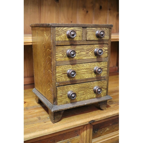 36 - Antique miniature chest of five drawers, faux oak painted fronts, approx 38cm H x 29cm W x 25cm D