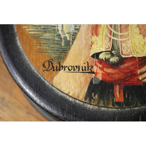 48 - Vintage circular Dubrovnik wooden box, hand painted with man in Croatian national dress, approx 5.5c... 
