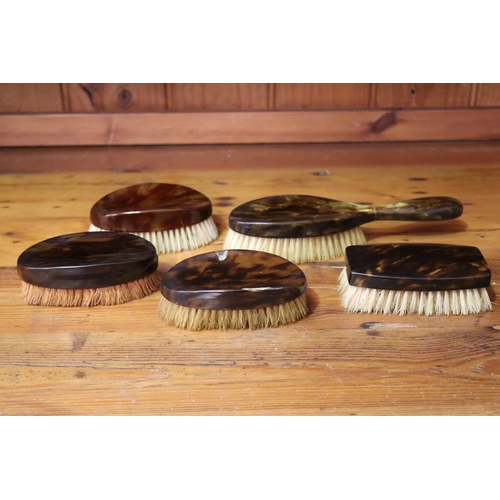 7 - Faux tortoise shell brushes (AF), various sizes, approx 23cm L & shorter (5)