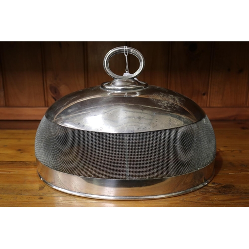 94 - Hardy Bros silver plate and mesh meat cover, approx 26cm H (including handle) x 40cm W x 26cm D