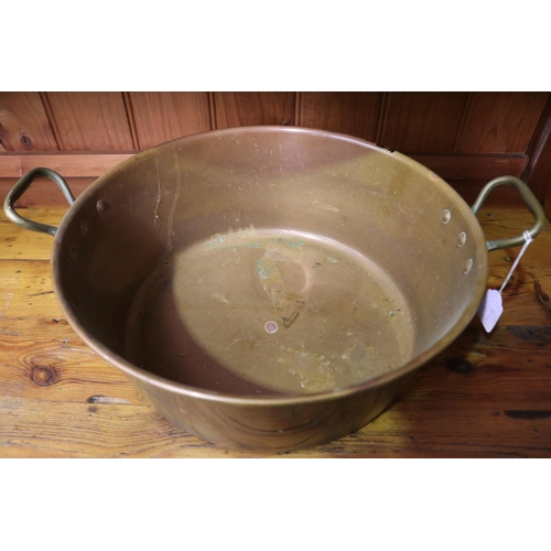 98 - French copper preserving pan, approx 15cm H x 39.5cm dia (excluding handles)