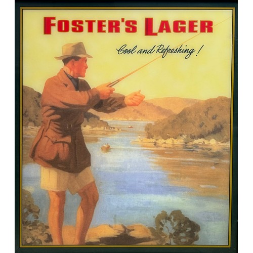 Foster's Lager - Cool and Refreshing, printed back perspex, wooden frame, total including frame 139 cm x 126 cm