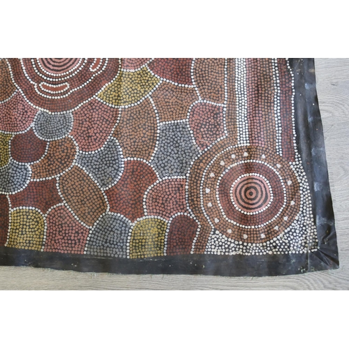 670 - Michael Tommy Jabanari (1960-.) Australia (Aboriginal) unique painted canvas swag, 90 cm x 122 cm