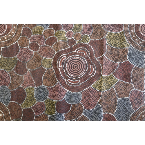 670 - Michael Tommy Jabanari (1960-.) Australia (Aboriginal) unique painted canvas swag, 90 cm x 122 cm