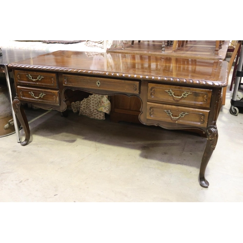 677 - Vintage French Louis XV style five drawer desk, approx 75cm H x 168cm W x 79cm D