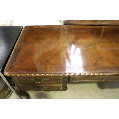 677 - Vintage French Louis XV style five drawer desk, approx 75cm H x 168cm W x 79cm D