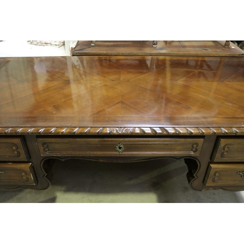 677 - Vintage French Louis XV style five drawer desk, approx 75cm H x 168cm W x 79cm D