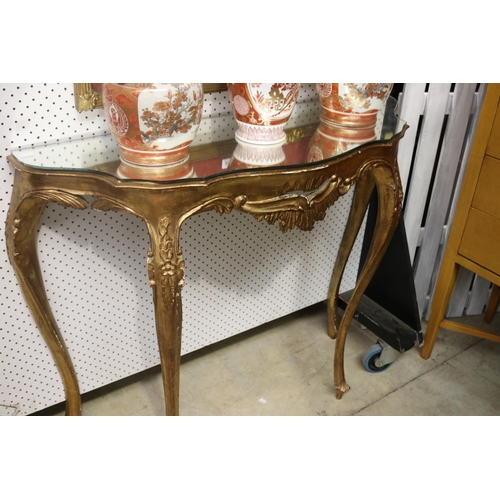 686 - Louis XV style gilt gesso mirrored top console table, approx 85cm H x 105cm W x 33cm D